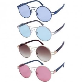 Round Round Brow Bar Sunglasses with Ocean Mirror Lens 25151-OCM - Silver - CN12NUEMS3M $10.95