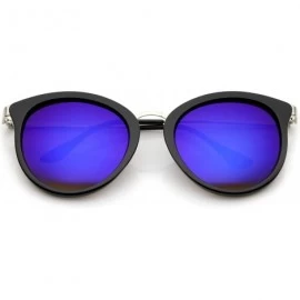 Cat Eye Modern Slim Metal Temple Colored Mirror Lens Cat Eye Sunglasses 54mm - Black-silver / Blue Mirror - CH12NTU7P2H $19.42