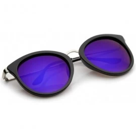 Cat Eye Modern Slim Metal Temple Colored Mirror Lens Cat Eye Sunglasses 54mm - Black-silver / Blue Mirror - CH12NTU7P2H $11.24