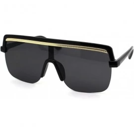 Oversized Mens Luxury Baller Metal Chain Trim Mobster Half Rim Racer Sunglasses - All Black - CP18ZDW3X9I $22.36