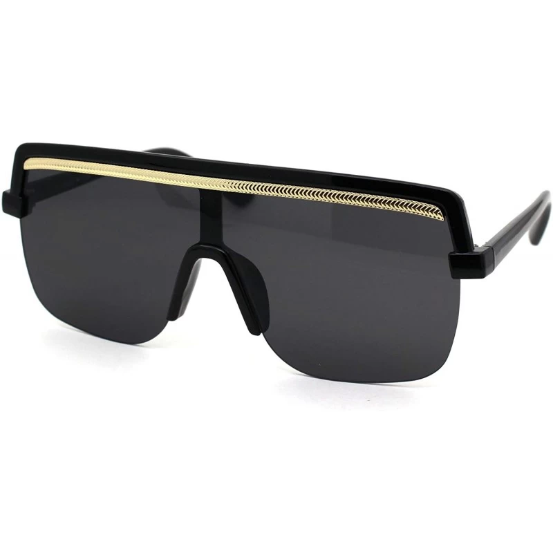 Oversized Mens Luxury Baller Metal Chain Trim Mobster Half Rim Racer Sunglasses - All Black - CP18ZDW3X9I $13.90