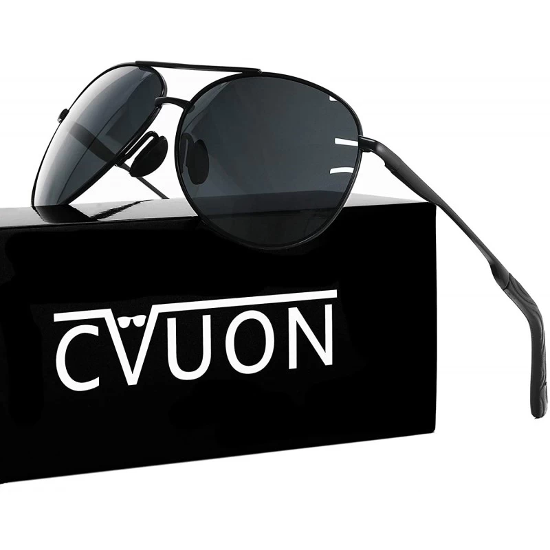 Aviator Sunglasses Polarized Protection Lightweight - Black Lens-black Frame - CH1952LX9ZM $9.42
