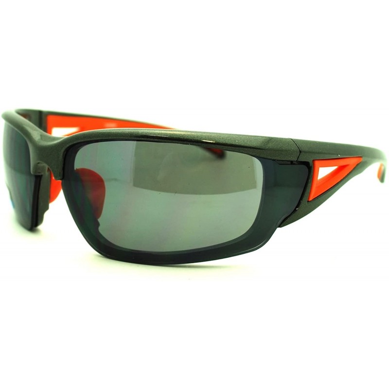 Sport Mens Biker Shatterproof Warp Around Plastic Sports Sunglasses - Grey Black Orange - CN11LZBDXNL $21.83