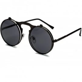 Round Round Sunglasses for Men Women 90's Retro Steampunk Style Flip Up Circle Sunglasses - Black Frame/Black Lens - CI18KIK2...