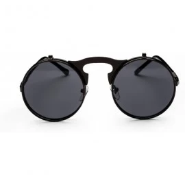 Round Round Sunglasses for Men Women 90's Retro Steampunk Style Flip Up Circle Sunglasses - Black Frame/Black Lens - CI18KIK2...