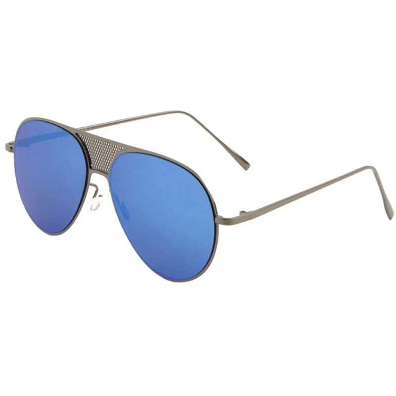 Aviator Color Mirror Flat Lens Dot Pattern Metal Cut Out Modern Round Aviator Sunglasses - Blue Black - CM190IK0S5L $15.46