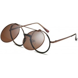 Oversized Retro Flip Up Round Steampunk Sunglasses Circle Lens Metal Frame - C5 - CW18CID97Z0 $48.22