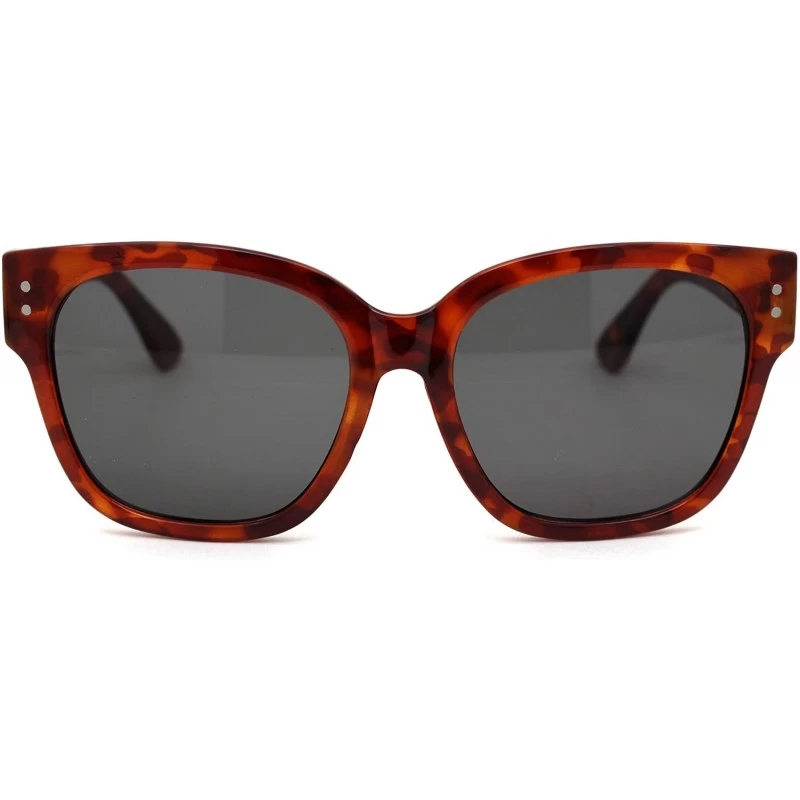 Rectangular Womens Thick Plastic Retro Horn Rim Minimal Boyfriend Sunglasses - Tortoise Black - CG18WUL0RDL $18.86