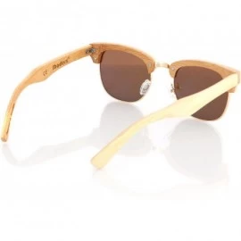 Rimless Wood Wooden Polarized Sunglasses Natural Club Half Semi-Rimless Frames W/Pouch - Bamboo / Carbonized Bamboo - C012DAF...