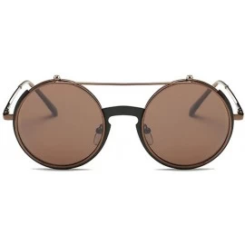 Oversized Retro Flip Up Round Steampunk Sunglasses Circle Lens Metal Frame - C5 - CW18CID97Z0 $39.11