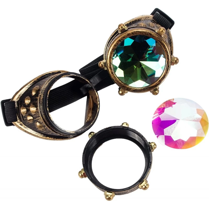 Goggle Kaleidoscope Steampunk Rave Glasses Goggles with Rainbow Crystal Glass Lens - Bronze With Screws - C81853DOLNL $16.23