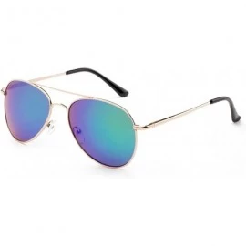 Round "Classik Flash" Classic Pilot Style Sunglasses with Flash Lenses - Black/Green - CY12MF2YY81 $19.86