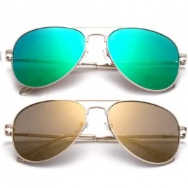 Aviator Vintage Pilot Classic Aviator Design Flash Mirrored Lenses with UV Protection - 2 Pack Green & Brown - CG184Y87XLS $1...