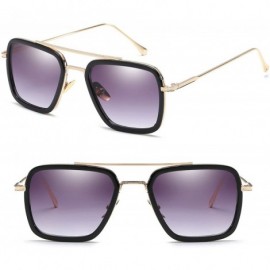 Sport Retro Aviator Square Sunglasses for Men Women Metal Frame Gradient Flat Lens Tony Stark Sunglasses - CO18WRAX8SZ $9.32