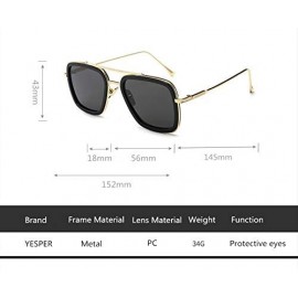 Sport Retro Aviator Square Sunglasses for Men Women Metal Frame Gradient Flat Lens Tony Stark Sunglasses - CO18WRAX8SZ $9.32