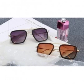 Sport Retro Aviator Square Sunglasses for Men Women Metal Frame Gradient Flat Lens Tony Stark Sunglasses - CO18WRAX8SZ $9.32