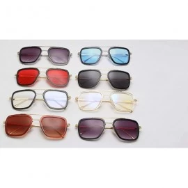 Sport Retro Aviator Square Sunglasses for Men Women Metal Frame Gradient Flat Lens Tony Stark Sunglasses - CO18WRAX8SZ $9.32