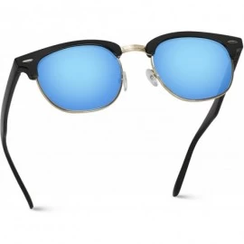 Rectangular Half Frame Retro Semi-Rimless Style Sunglasses Retro Mirror Lens Sunglasses - Black Frame / Blue Mirrored Lens - ...