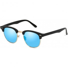 Rectangular Half Frame Retro Semi-Rimless Style Sunglasses Retro Mirror Lens Sunglasses - Black Frame / Blue Mirrored Lens - ...