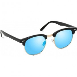 Rectangular Half Frame Retro Semi-Rimless Style Sunglasses Retro Mirror Lens Sunglasses - Black Frame / Blue Mirrored Lens - ...