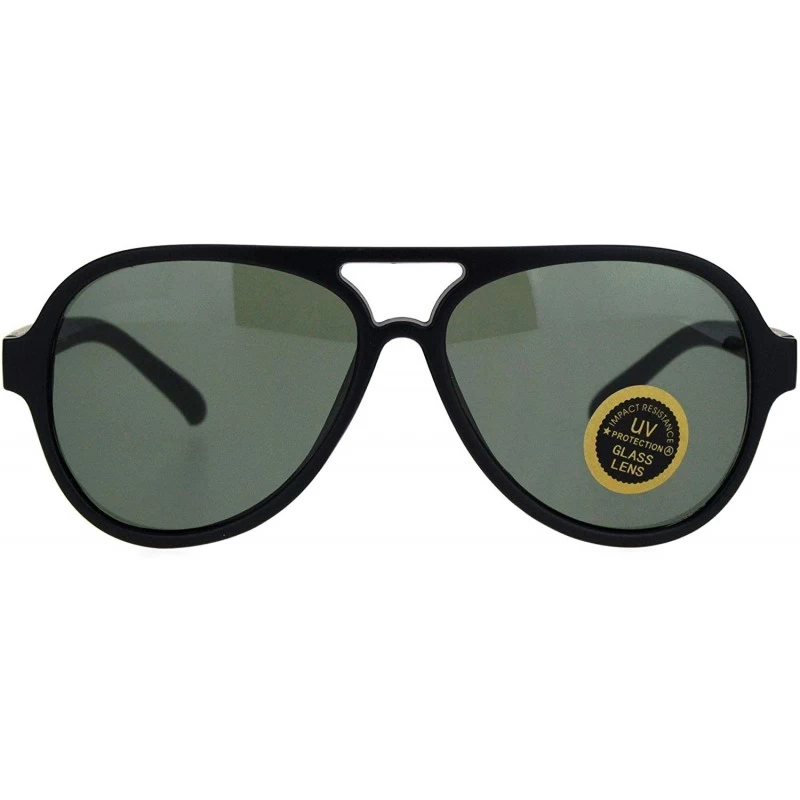 Aviator Tempered Glass Lens Plastic Racer Pilots Sunglasses - Matte Black - C518KHK3WHN $9.65