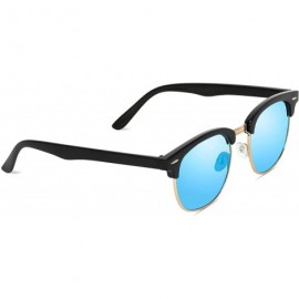 Rectangular Half Frame Retro Semi-Rimless Style Sunglasses Retro Mirror Lens Sunglasses - Black Frame / Blue Mirrored Lens - ...