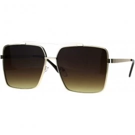 Rectangular Retro Oversize Rectangular Pilots Metal Rim Luxury Fashion Sunglasses - Gold Brown - CB187KZC3RL $10.54