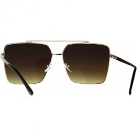 Rectangular Retro Oversize Rectangular Pilots Metal Rim Luxury Fashion Sunglasses - Gold Brown - CB187KZC3RL $10.54