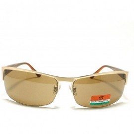 Rectangular Men's Half Rim Narrow Rectangular Sunglasses - Gold Brown - CL1102PZZ8R $27.17
