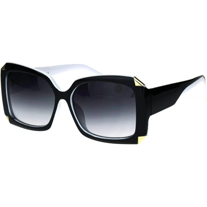 Rectangular Womens Designer Style Sunglasses Rectangular Frame Metal Corners UV400 - Black White (Smoke) - CE18RSXZLR2 $10.24