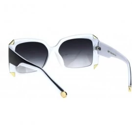 Rectangular Womens Designer Style Sunglasses Rectangular Frame Metal Corners UV400 - Black White (Smoke) - CE18RSXZLR2 $10.24