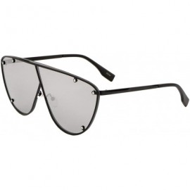 Shield Round One Piece Shield Lens Studded Crossed Frame Sunglasses - Grey Black - C4197N96458 $31.24