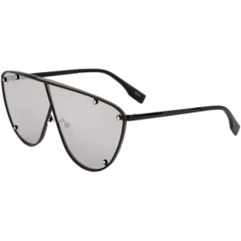 Shield Round One Piece Shield Lens Studded Crossed Frame Sunglasses - Grey Black - C4197N96458 $12.21