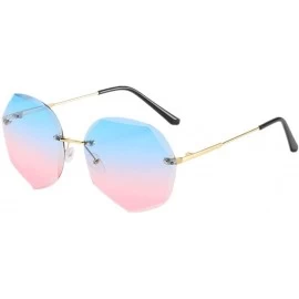 Aviator Sunglasses for Women Gradient Oversized Rimless Polygon Cutting Colorful Lens Fashion - Blue/Pink - CT19037W60E $22.82