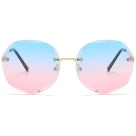 Aviator Sunglasses for Women Gradient Oversized Rimless Polygon Cutting Colorful Lens Fashion - Blue/Pink - CT19037W60E $11.10