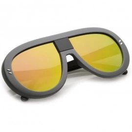 Aviator Oversize Chunky Teardrop Shape Mirrored Flat Lens Aviator Sunglasses 58mm - Grey-black / Magenta-yellow Mirror - CB17...