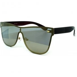 Shield 7155-1 Premium Oversize Rimless Shield Flat Matte Finish Mirror Sunglasses - Bronze - CE18R894Z5D $16.83