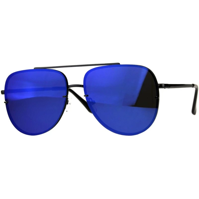 Aviator Womens Fashion Sunglasses Flat Top Squared Pilot Aviators Mirror Lens - Gunmetal (Blue Mirror) - C418D678ORL $14.02