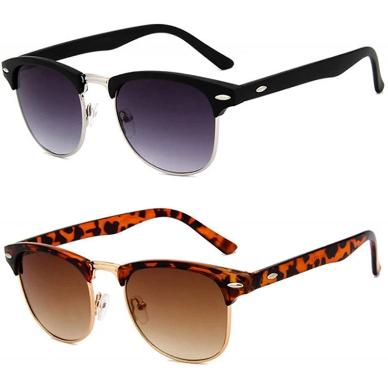 Square UV400 Protection Classic Sunglasses for Men Women 2 Pack CS-RE011 - Silver+turtle - C618ZLH5K8E $14.60
