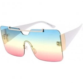 Oversized Fashion Oversized Uni Lens Flat Top Sunglasses B93 - Blue - CS1929AHDCK $15.34