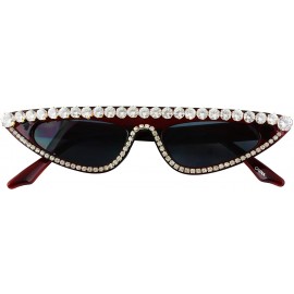 Cat Eye Cat Eye Womens Luxury Diamond Sunglasses Small Studded Rhinestones Frame Glasses - Burgandy - C618RYDMQ8L $23.02