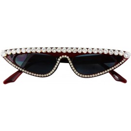 Cat Eye Cat Eye Womens Luxury Diamond Sunglasses Small Studded Rhinestones Frame Glasses - Burgandy - C618RYDMQ8L $12.17