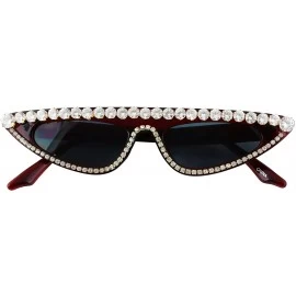 Cat Eye Cat Eye Womens Luxury Diamond Sunglasses Small Studded Rhinestones Frame Glasses - Burgandy - C618RYDMQ8L $12.17