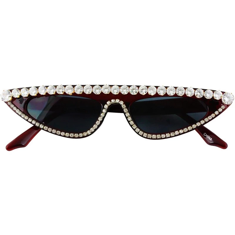 Cat Eye Cat Eye Womens Luxury Diamond Sunglasses Small Studded Rhinestones Frame Glasses - Burgandy - C618RYDMQ8L $12.17