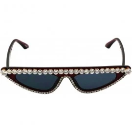 Cat Eye Cat Eye Womens Luxury Diamond Sunglasses Small Studded Rhinestones Frame Glasses - Burgandy - C618RYDMQ8L $12.17