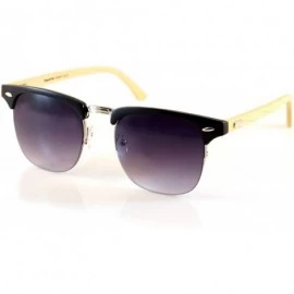 Square SemiRimless Horn Rimmed Real Bamboo Wood Horn Rimmed Sunglasses A157 - Black Silver/ Purple - CB18CQRKG5R $27.35