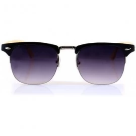 Square SemiRimless Horn Rimmed Real Bamboo Wood Horn Rimmed Sunglasses A157 - Black Silver/ Purple - CB18CQRKG5R $16.63