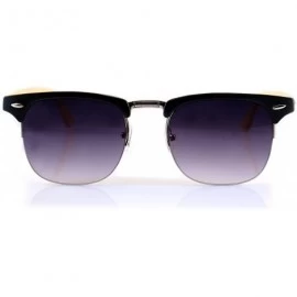 Square SemiRimless Horn Rimmed Real Bamboo Wood Horn Rimmed Sunglasses A157 - Black Silver/ Purple - CB18CQRKG5R $27.35