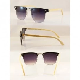 Square SemiRimless Horn Rimmed Real Bamboo Wood Horn Rimmed Sunglasses A157 - Black Silver/ Purple - CB18CQRKG5R $16.63