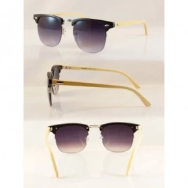 Square SemiRimless Horn Rimmed Real Bamboo Wood Horn Rimmed Sunglasses A157 - Black Silver/ Purple - CB18CQRKG5R $27.35